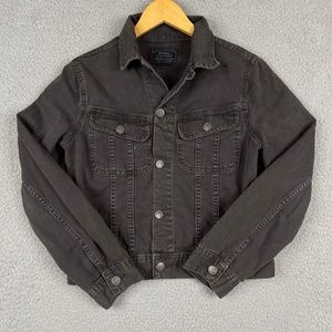 Polo Ralph Lauren Girls Denim Trucker Jacket Size Large (14-16) Black USA Flag